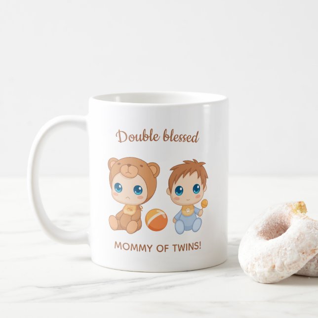 Mother of Twins Baby Boy Bear Jumpsuit Coffee Mug (With Donut)
