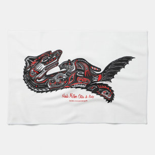 Mother Otter & Baby Haida Art Kitchen Tea-Towel Tea Towel