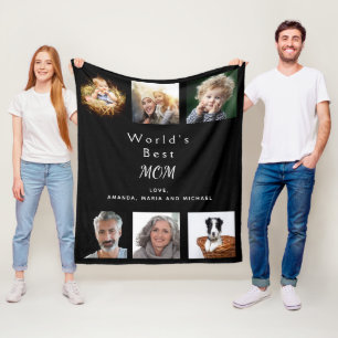 Mother photo collage black fleece blanket