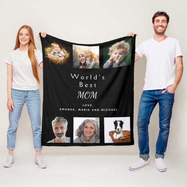 Mother photo collage black fleece blanket (In Situ)