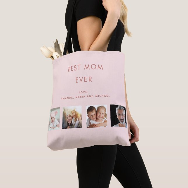 Mother photo collage blush pink tote bag (Close Up)