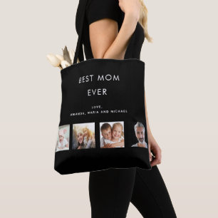 Mother photo collage family black tote bag