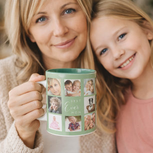 Mother photo collage sage green mug