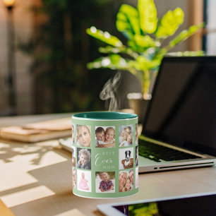 Mother photo collage sage green mug