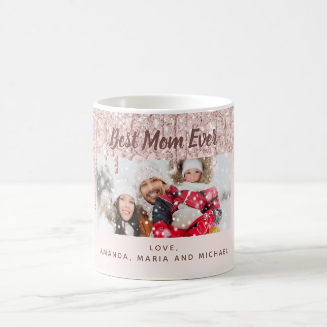 Mother photo glitter pink coffee mug (Center)
