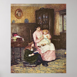 Mother playing with children in an interior poster