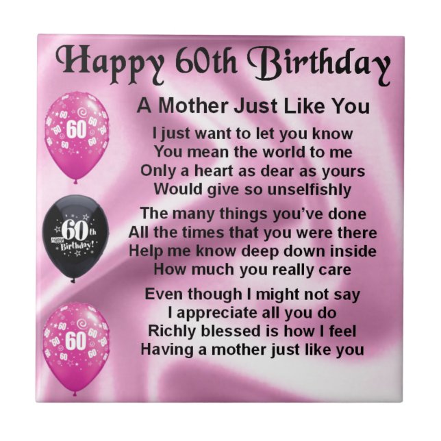 Mother Poem - 60th Birthday Tile (Front)