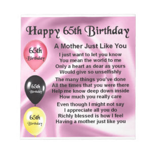 Mother Poem  -  65th Birthday Notepad