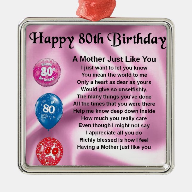 Mother Poem  -  80th Birthday Metal Ornament (Front)