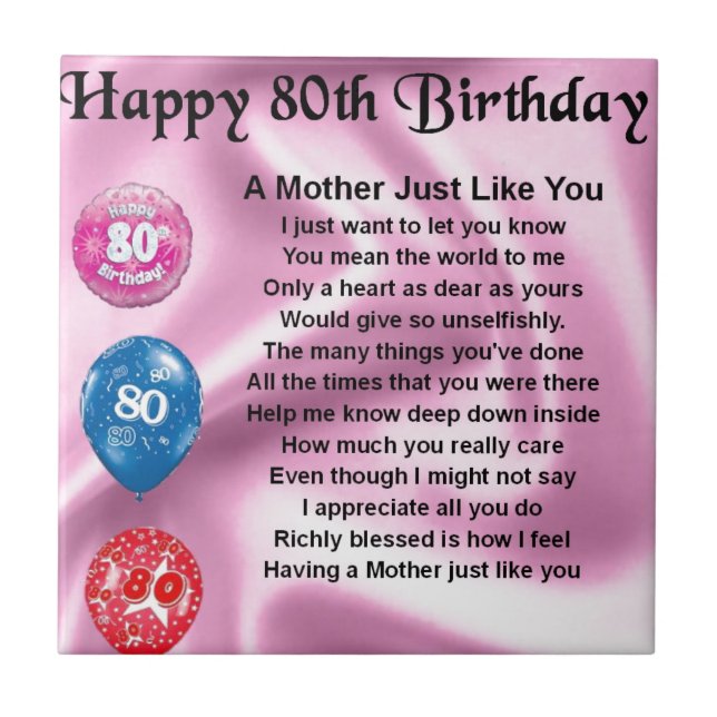 Mother Poem  -  80th Birthday Tile (Front)