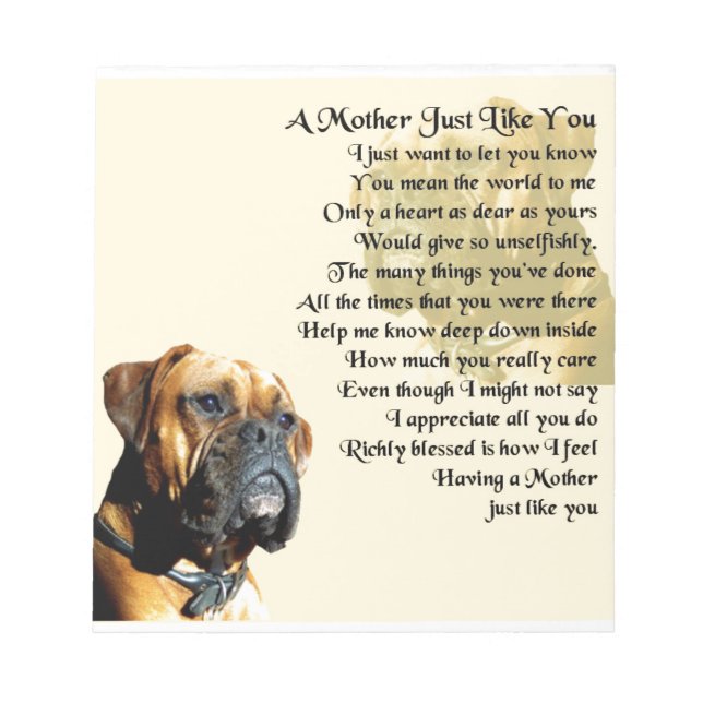 Mother Poem - Boxer Dog Design Notepad (Front)