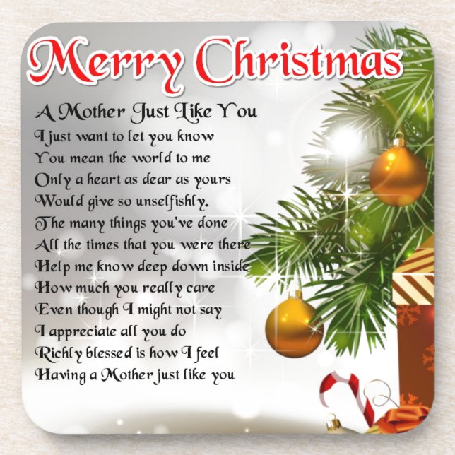 Mother Poem - Christmas Design Coaster (Front)