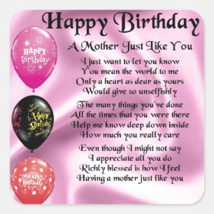 Mother Poem - Happy Birthday Square Sticker