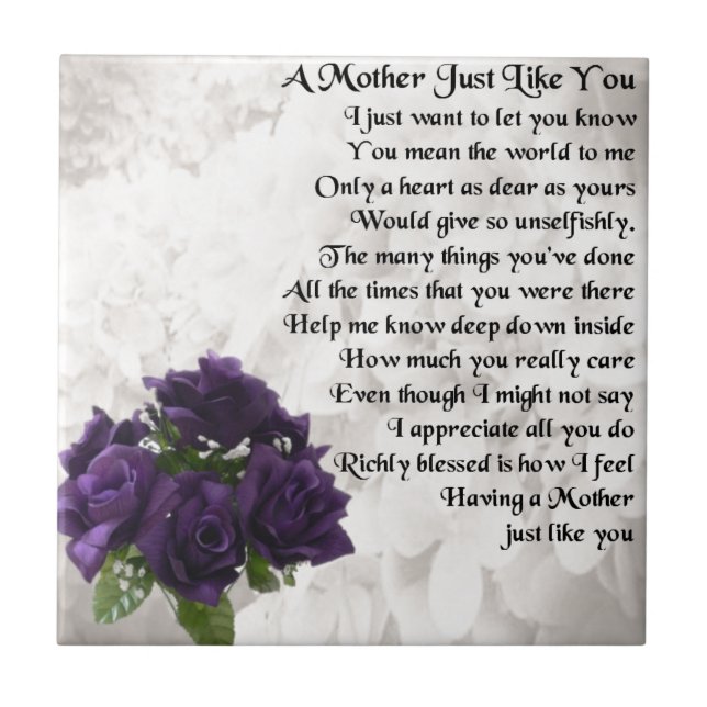 Mother Poem  -  Purple Roses Ceramic Tile (Front)