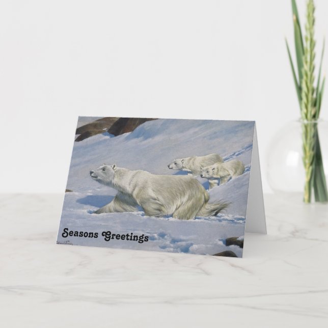 Mother Polar Bear and Cubs Holiday Card (Front)