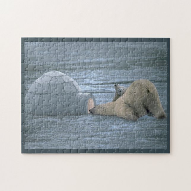 Mother Polar Bear and Cubs Investigate Igloo Jigsaw Puzzle (Horizontal)