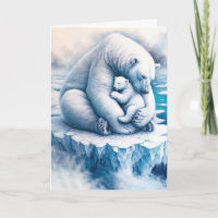 Mother Polar Bear With Her Cub On a Glacier