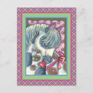 MOTHER PONY & HER CUTE VALENTINE FILLY, HORSE HOLIDAY POSTCARD