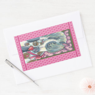 MOTHER PONY & HER CUTE VALENTINE FILLY, HORSE RECTANGULAR STICKER