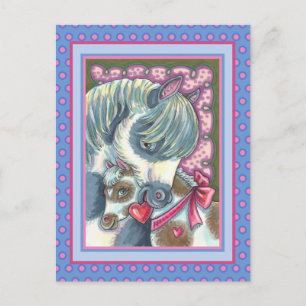 MOTHER PONY & VALENTINE FILLY, CUTE HORSE HOLIDAY POSTCARD