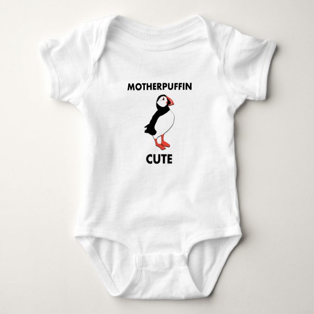Mother Puffin Cute Baby Oner Baby Bodysuit (Front)