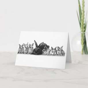Mother rabbit and babies holiday card