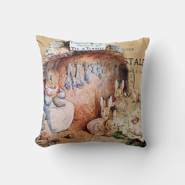Mother Rabbit, shabby chic, nursery/children's Cushion (Front)