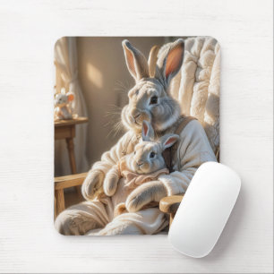 Mother Rabbit With Baby Bunny Mouse Pad