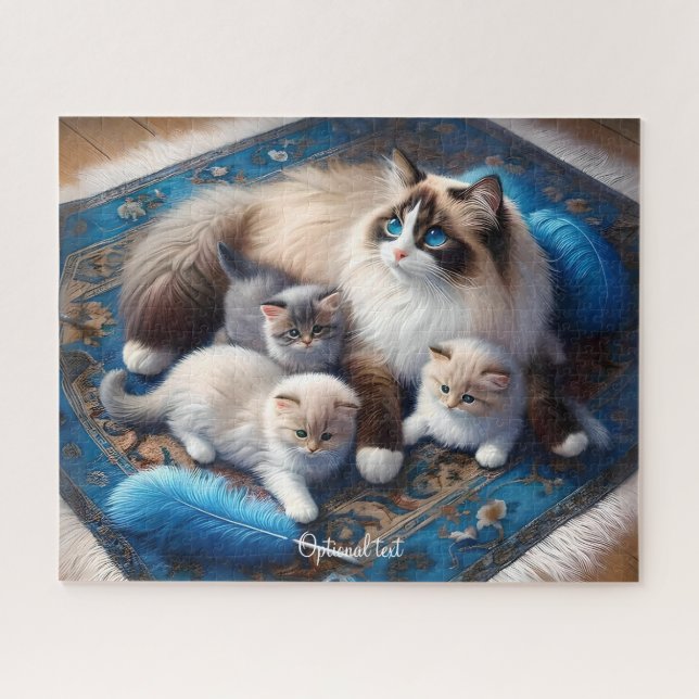 Mother Ragdoll Cat and Kittens Jigsaw Puzzle (Horizontal)