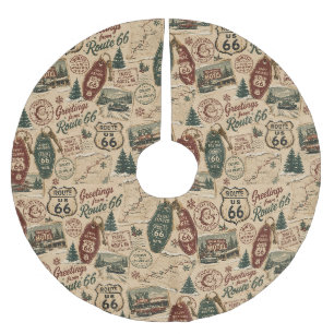Mother Road Christmas Travel Collage Brushed Polyester Tree Skirt