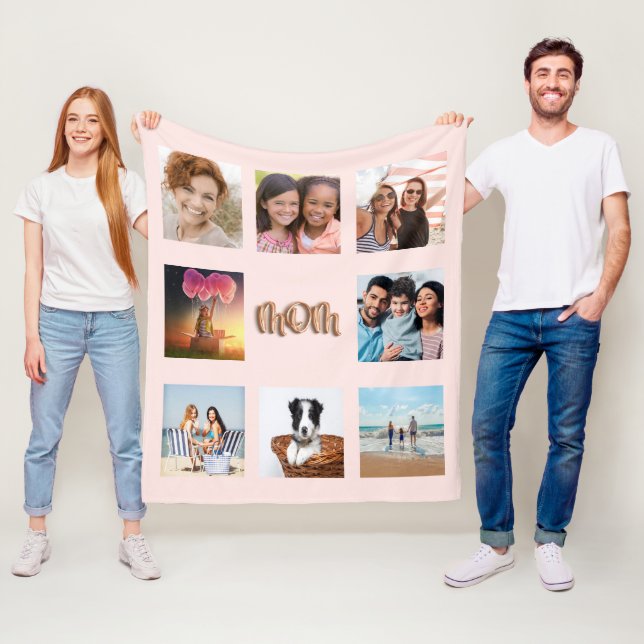 Mother rose gold blush photo collage mum fleece blanket (In Situ)