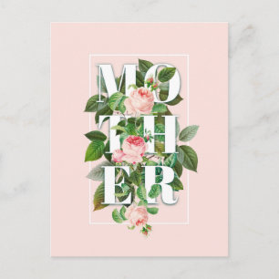 Mother Roses and Leaves Pastel Pink Background Postcard