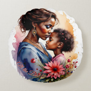 Mother’s Day African Watercolor Love Art Round Cushion