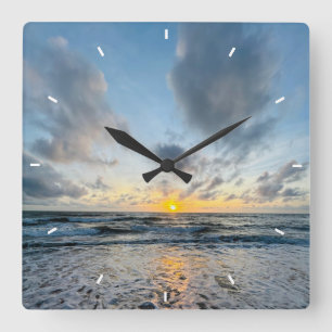 Mother’s Day Beach Sunset Personalised Coastal Square Wall Clock