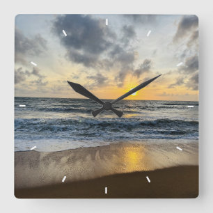 Mother’s Day Beach Sunset Personalised Coastal Square Wall Clock
