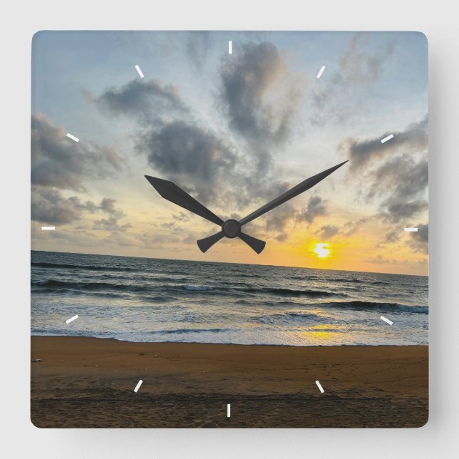 Mother’s Day Beach Sunset Personalised Coastal Square Wall Clock (Front)