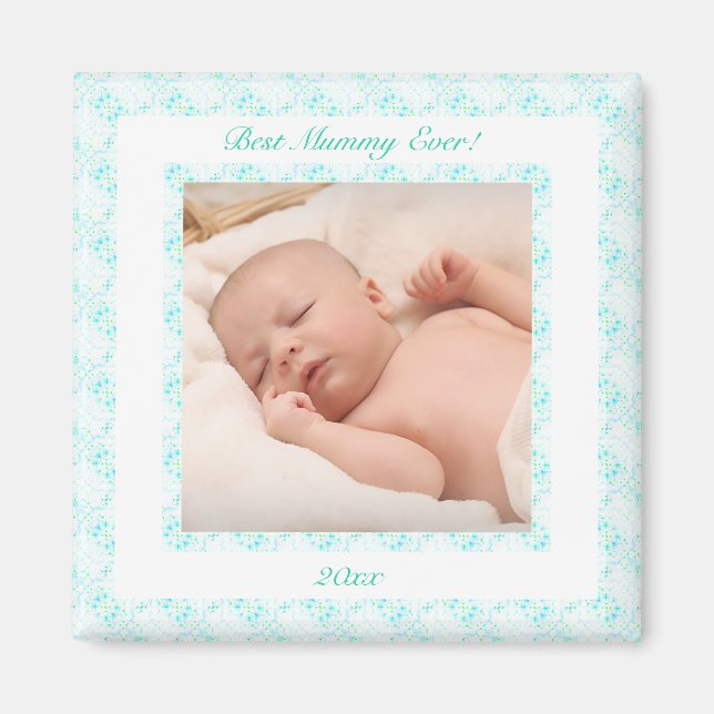 Mother’s Day Blue Best Mommy Mom Ever Photo Gift Magnet (Front)
