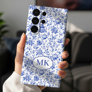 Mother’s Day Blue Toile Monogram Bridal Initial Samsung Galaxy Case