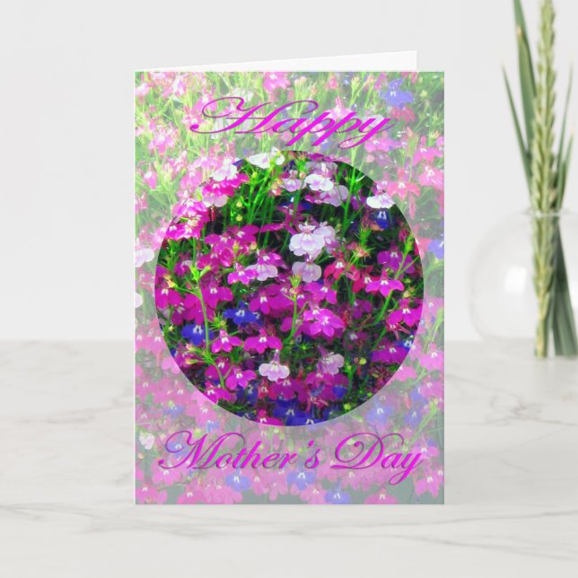 Mother’s Day Bouquet of blue, pink and white Card (Front)