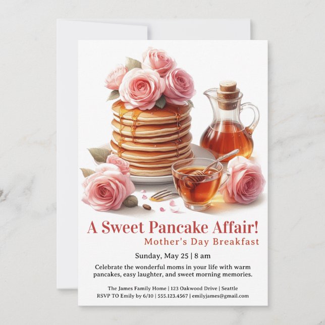 Mother’s Day Breakfast Invitation – Pancakes Roses (Front)