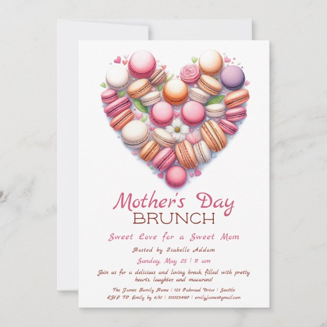 Mother’s Day Brunch Invitation | Heart Macaron  (Front)