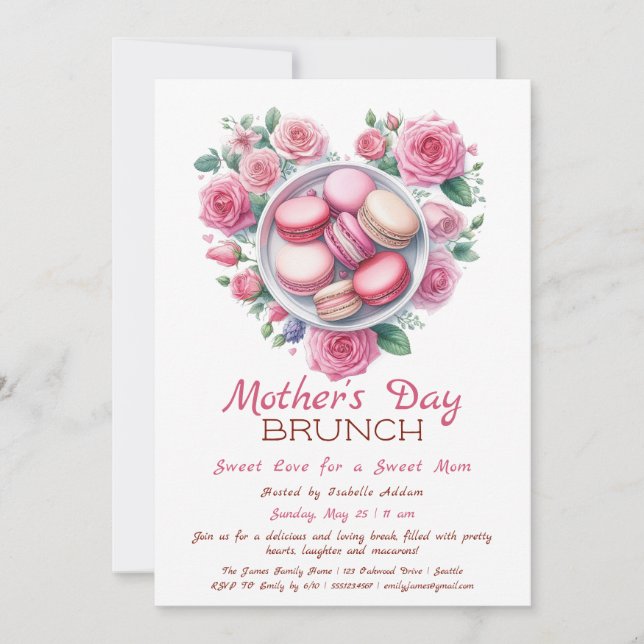 Mother’s Day Brunch Invitation | Heart Macaron  (Front)