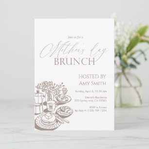 Mother’s Day Brunch Neutral Line  Invitation