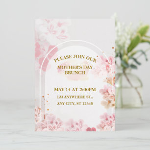  Mother’s Day Brunch, Watercolor Pink  Floral Invitation