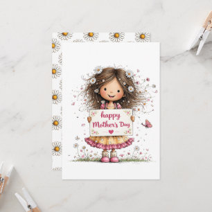 Mother’s Day Card with Child Illustration & Daisy 