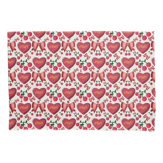 Mother’s Day Cherry Bow Heart Pattern Cute  Pillowcase (Front)