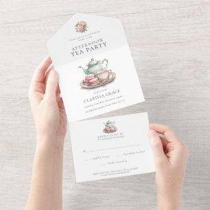 Mother’s Day Elegant Tea Party Watercolor All In One Invitation