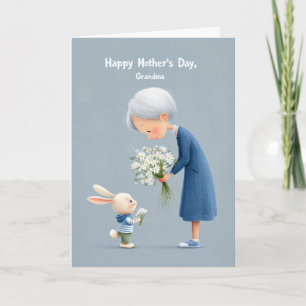 Mother’s Day Grandma – Cute Bunny with Flowers Card