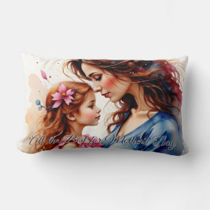 Mother’s Day Hug in Watercolor Floral Style Lumbar Cushion