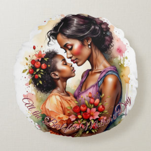 Mother’s Day Love Art in Watercolor Style Round Cushion